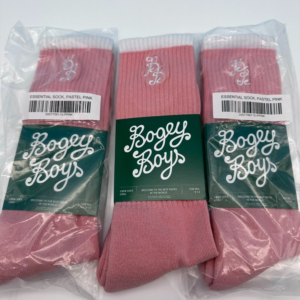 Bundle of 3 Pair Bogey Boys Essential Crew Long Golf‎ Socks, Size M/L 9-12, Pink